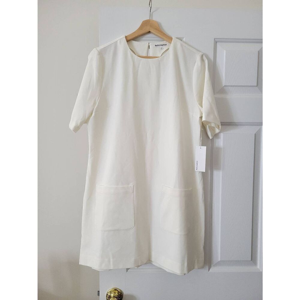 Reformation White Front Pocket Mini Dress L NWT
